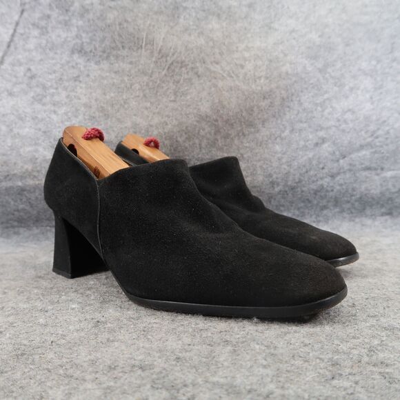 Stuart Weitzman Shoe Women 7.5 Pump Block Heel Slip On Classic Leather Black 90s - Picture 1 of 16